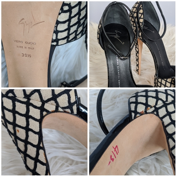 Giuseppe Zanotti Blk/Wht Peep Toe Heels Sz 39.5 - Picture 7 of 7